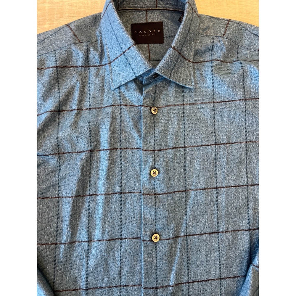Calder Carmel Mens Blue Windowpane Check Cotton‎ Button Down Shirt LF3222 Size M